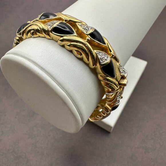 Vintage Saks Fifth Avenue Gold-Tone and Black Enamel and Quartz Bracelet - Picture 3 of 12